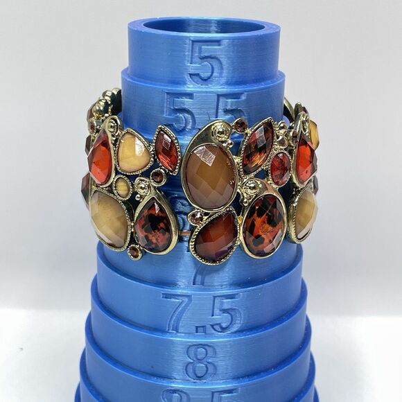 Boho Gold Tone Metal Amber Acrylic Rhinestone Faceted Stretch Bangle Bracelet - Picture 6 of 6